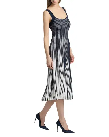 Milly Jolie Pleated Ombré Rib-Knit Midi-Dress | Thumbnail 1 Milly Jolie Pleated Ombré Rib-Knit Midi-Dress | Thumbnail 1