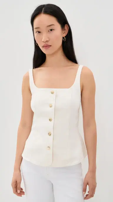Good American Sleeveless Denim Button Front Top Cotton White | Thumbnail 2 Good American Sleeveless Denim Button Front Top Cotton White | Thumbnail 2