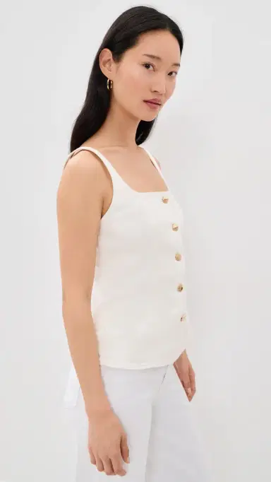 Good American Sleeveless Denim Button Front Top Cotton White | Thumbnail 4 Good American Sleeveless Denim Button Front Top Cotton White | Thumbnail 4