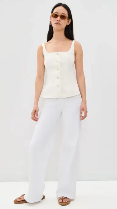 Good American Sleeveless Denim Button Front Top Cotton White | Thumbnail 5 Good American Sleeveless Denim Button Front Top Cotton White | Thumbnail 5