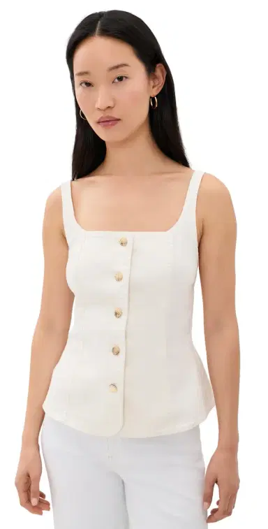 Good American Sleeveless Denim Button Front Top Cotton White | Thumbnail 1 Good American Sleeveless Denim Button Front Top Cotton White | Thumbnail 1