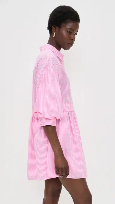 English Factory tripe Puff Sleeve Shirt Dress Pink tripes | Thumbnail 4 English Factory tripe Puff Sleeve Shirt Dress Pink tripes | Thumbnail 4
