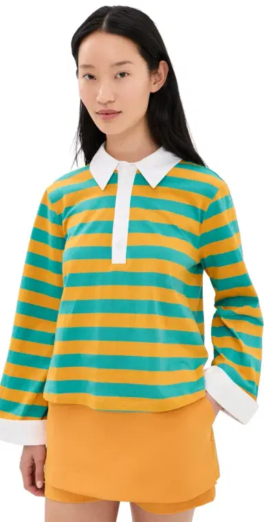 MAUDE CLUB Gabrielle Polo Ocean Yellow tripe | Thumbnail 1 MAUDE CLUB Gabrielle Polo Ocean Yellow tripe | Thumbnail 1