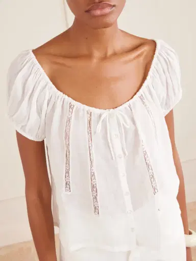 Citizens of Humanity Tatev Tie-detailed Lace-trimmed Ramie Blouse | Thumbnail 4 Citizens of Humanity Tatev Tie-detailed Lace-trimmed Ramie Blouse | Thumbnail 4