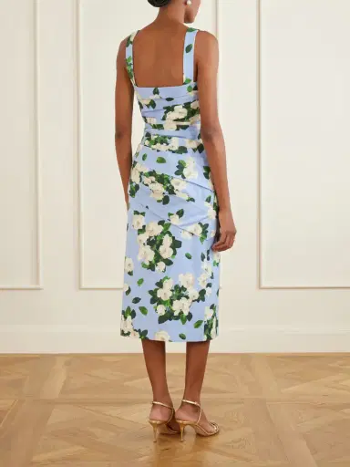 Carolina Herrera Floral-print Draped Cotton-blend Faille Midi Dress | Thumbnail 3 Carolina Herrera Floral-print Draped Cotton-blend Faille Midi Dress | Thumbnail 3