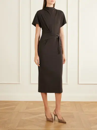 Brunello Cucinelli Wrapped Jersey Midi Dress | Thumbnail 2 Brunello Cucinelli Wrapped Jersey Midi Dress | Thumbnail 2