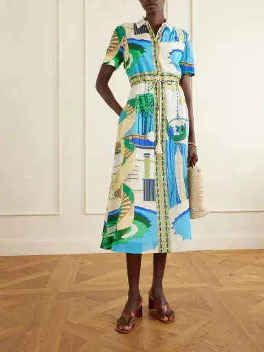 Tory Burch Belted Printed Silk And Cotton-blend Maxi Dress | Thumbnail 2 Tory Burch Belted Printed Silk And Cotton-blend Maxi Dress | Thumbnail 2