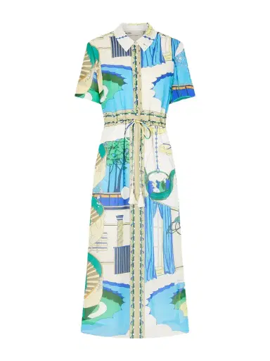 Tory Burch Belted Printed Silk And Cotton-blend Maxi Dress | Thumbnail 1 Tory Burch Belted Printed Silk And Cotton-blend Maxi Dress | Thumbnail 1