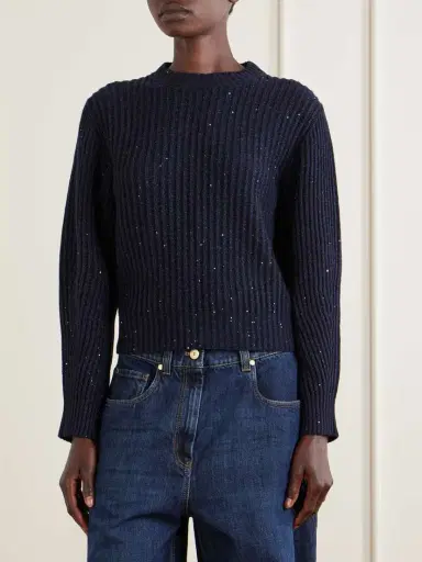 Brunello Cucinelli Sequin-trimmed Ribbed-knit Sweater | Thumbnail 3 Brunello Cucinelli Sequin-trimmed Ribbed-knit Sweater | Thumbnail 3