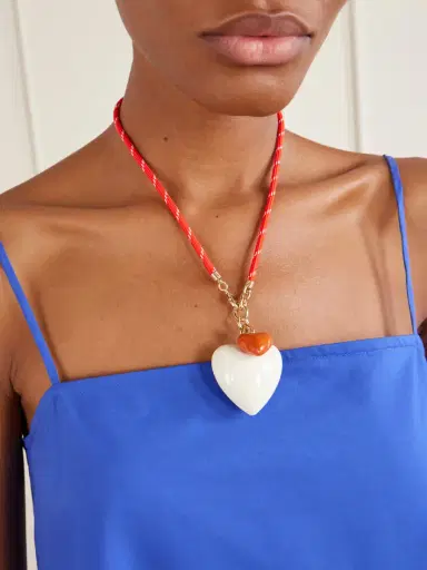 Roxanne Assoulin The Mini Puffy Heart Gold-tone, Enamel And Cord Necklace | Thumbnail 2 Roxanne Assoulin The Mini Puffy Heart Gold-tone, Enamel And Cord Necklace | Thumbnail 2