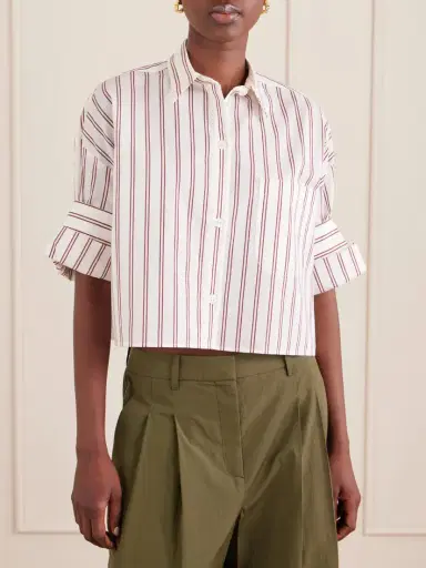 TWP Next Ex Cropped Striped Cotton And Silk-blend Shirt | Thumbnail 3 TWP Next Ex Cropped Striped Cotton And Silk-blend Shirt | Thumbnail 3