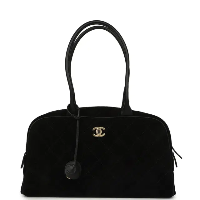 Chanel Large "Perfect Bowling" Bag Black Suede Gold Hardware Chanel Large "Perfect Bowling" Bag Black Suede Gold Hardware
