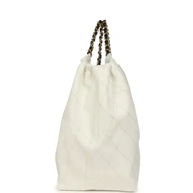 Chanel Chanel Maxi Coco Beach Cambon Hobo Bag White Denim and Black Calfskin Brushed Gold Hardware | Thumbnail 3 Chanel Chanel Maxi Coco Beach Cambon Hobo Bag White Denim and Black Calfskin Brushed Gold Hardware | Thumbnail 3