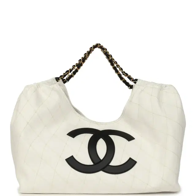 Chanel Maxi Coco Beach Cambon Hobo Bag White Denim and Black Calfskin Brushed Gold Hardware Chanel Maxi Coco Beach Cambon Hobo Bag White Denim and Black Calfskin Brushed Gold Hardware