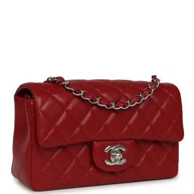 Chanel Chanel Mini Classic Rectangular Flap Bag Red Lambskin Silver Hardware | Thumbnail 2 Chanel Chanel Mini Classic Rectangular Flap Bag Red Lambskin Silver Hardware | Thumbnail 2