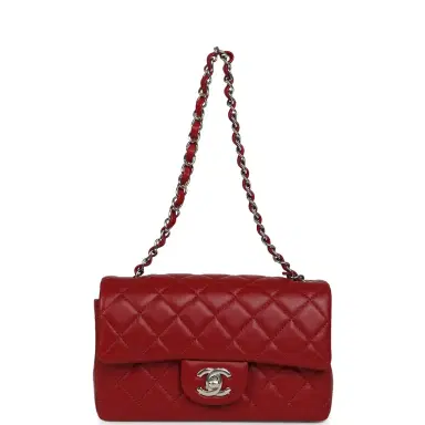 Chanel Chanel Mini Classic Rectangular Flap Bag Red Lambskin Silver Hardware | Thumbnail 7 Chanel Chanel Mini Classic Rectangular Flap Bag Red Lambskin Silver Hardware | Thumbnail 7