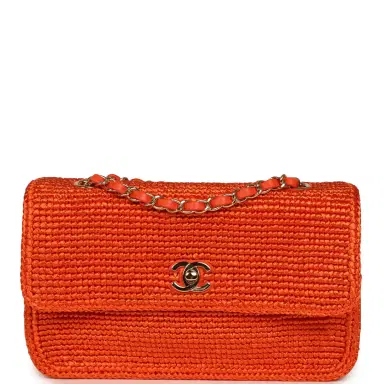 Chanel Chanel Small Coco Beach Small Flap Bag Orange Braided Raffia Gold Hardware | Thumbnail 1 Chanel Chanel Small Coco Beach Small Flap Bag Orange Braided Raffia Gold Hardware | Thumbnail 1
