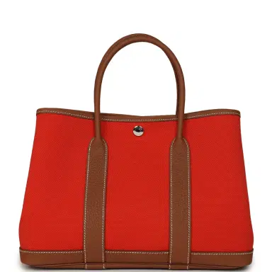 HERMÈS Hermes Garden Party 30 Orange Mécano Toile Officier Canvas and Gold Negonda Palladium Hardware | Thumbnail 4 HERMÈS Hermes Garden Party 30 Orange Mécano Toile Officier Canvas and Gold Negonda Palladium Hardware | Thumbnail 4