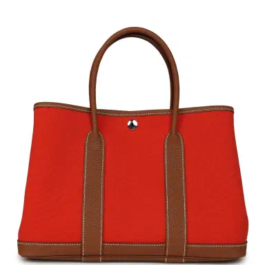 HERMÈS Hermes Garden Party 30 Orange Mécano Toile Officier Canvas and Gold Negonda Palladium Hardware | Thumbnail 1 HERMÈS Hermes Garden Party 30 Orange Mécano Toile Officier Canvas and Gold Negonda Palladium Hardware | Thumbnail 1