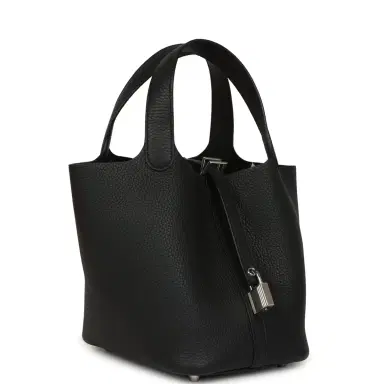 HERMÈS Hermes Picotin Lock 18 Black Clemence Palladium Hardware | Thumbnail 2 HERMÈS Hermes Picotin Lock 18 Black Clemence Palladium Hardware | Thumbnail 2