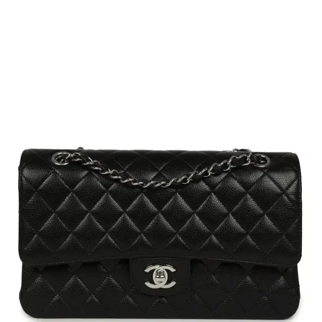 Pre-owned Chanel Medium Classic Double Flap Black Caviar Silver Hardware Pre-owned Chanel Medium Classic Double Flap Black Caviar Silver Hardware