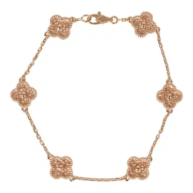 Van Cleef & Arpels Pre-owned Van Cleef & Arpels Sweet Alhambra 6 Motif Bracelet Guilloché 18K Rose Gold | Thumbnail 1 Van Cleef & Arpels Pre-owned Van Cleef & Arpels Sweet Alhambra 6 Motif Bracelet Guilloché 18K Rose Gold | Thumbnail 1