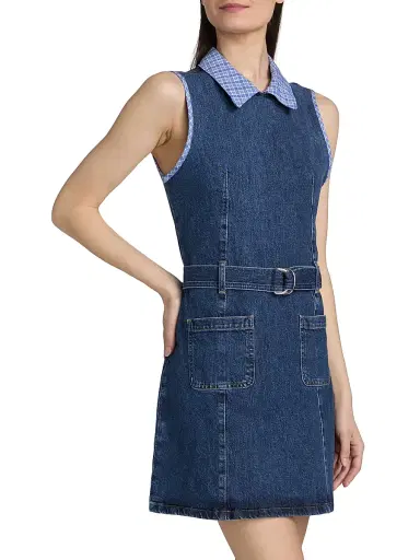 Cinq à Sept Women's Kyra Belted Denim Minidress - Blue Crush Ultramarine | Thumbnail 4 Cinq à Sept Women's Kyra Belted Denim Minidress - Blue Crush Ultramarine | Thumbnail 4