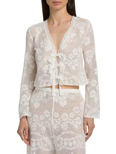 LoveShackFancy Women's Stacellea Floral Sheer Lace Crop Top - White | Thumbnail 3 LoveShackFancy Women's Stacellea Floral Sheer Lace Crop Top - White | Thumbnail 3