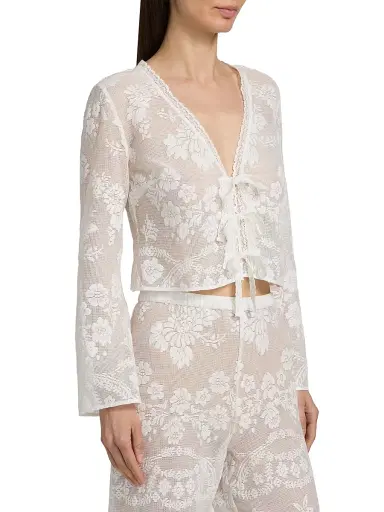 LoveShackFancy Women's Stacellea Floral Sheer Lace Crop Top - White | Thumbnail 4 LoveShackFancy Women's Stacellea Floral Sheer Lace Crop Top - White | Thumbnail 4