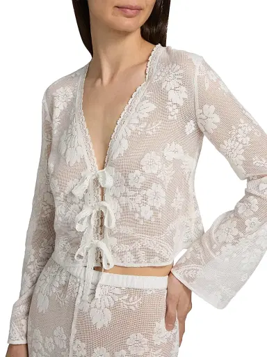 LoveShackFancy Women's Stacellea Floral Sheer Lace Crop Top - White | Thumbnail 6 LoveShackFancy Women's Stacellea Floral Sheer Lace Crop Top - White | Thumbnail 6