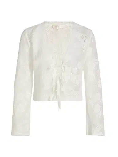 LoveShackFancy Women's Stacellea Floral Sheer Lace Crop Top - White | Thumbnail 1 LoveShackFancy Women's Stacellea Floral Sheer Lace Crop Top - White | Thumbnail 1