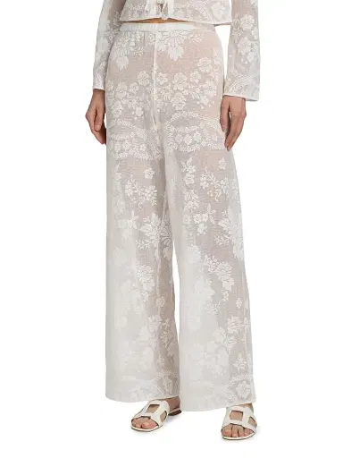 LoveShackFancy Women's Jessia Mesh Cotton-Blend Wide-Leg Pants - White | Thumbnail 3 LoveShackFancy Women's Jessia Mesh Cotton-Blend Wide-Leg Pants - White | Thumbnail 3