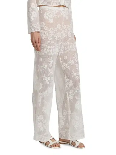 LoveShackFancy Women's Jessia Mesh Cotton-Blend Wide-Leg Pants - White | Thumbnail 4 LoveShackFancy Women's Jessia Mesh Cotton-Blend Wide-Leg Pants - White | Thumbnail 4