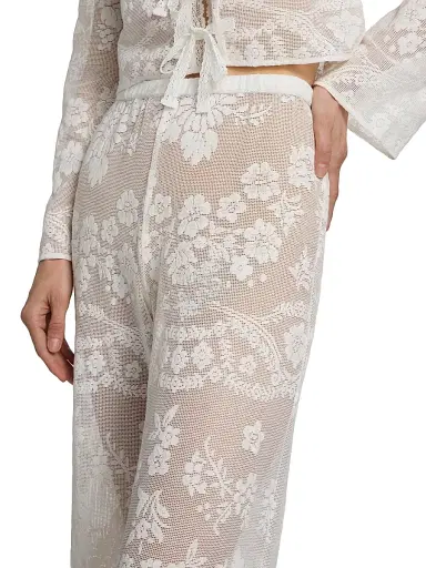 LoveShackFancy Women's Jessia Mesh Cotton-Blend Wide-Leg Pants - White | Thumbnail 6 LoveShackFancy Women's Jessia Mesh Cotton-Blend Wide-Leg Pants - White | Thumbnail 6
