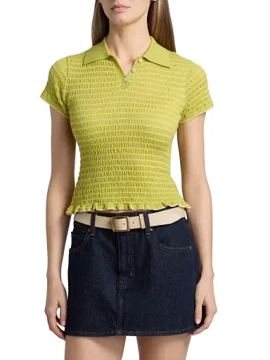 Guest In Residence Women's Smocked Cashmere Polo Top - Evoo Butter | Thumbnail 3 Guest In Residence Women's Smocked Cashmere Polo Top - Evoo Butter | Thumbnail 3