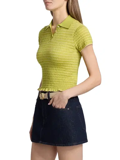 Guest In Residence Women's Smocked Cashmere Polo Top - Evoo Butter | Thumbnail 4 Guest In Residence Women's Smocked Cashmere Polo Top - Evoo Butter | Thumbnail 4
