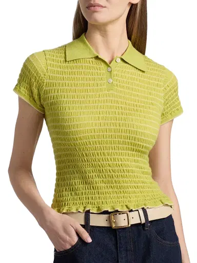 Guest In Residence Women's Smocked Cashmere Polo Top - Evoo Butter | Thumbnail 6 Guest In Residence Women's Smocked Cashmere Polo Top - Evoo Butter | Thumbnail 6