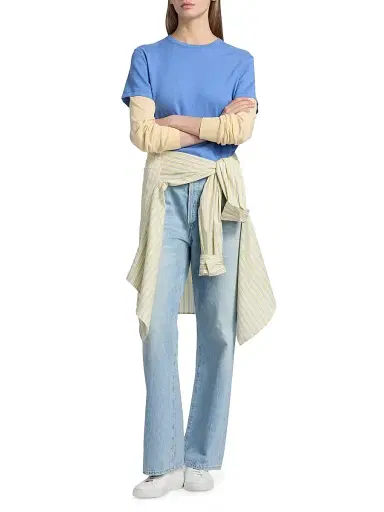 Guest In Residence Women's Layered Cotton-Cashmere T-Shirt - Delft Blue Butter | Thumbnail 2 Guest In Residence Women's Layered Cotton-Cashmere T-Shirt - Delft Blue Butter | Thumbnail 2