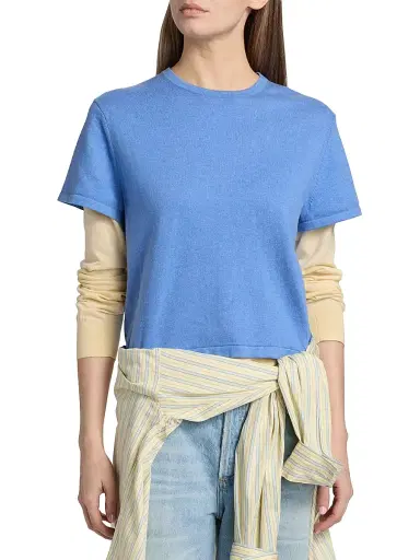 Guest In Residence Women's Layered Cotton-Cashmere T-Shirt - Delft Blue Butter | Thumbnail 3 Guest In Residence Women's Layered Cotton-Cashmere T-Shirt - Delft Blue Butter | Thumbnail 3