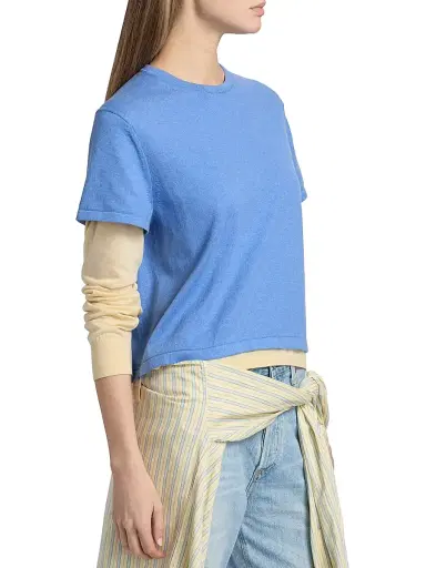 Guest In Residence Women's Layered Cotton-Cashmere T-Shirt - Delft Blue Butter | Thumbnail 4 Guest In Residence Women's Layered Cotton-Cashmere T-Shirt - Delft Blue Butter | Thumbnail 4
