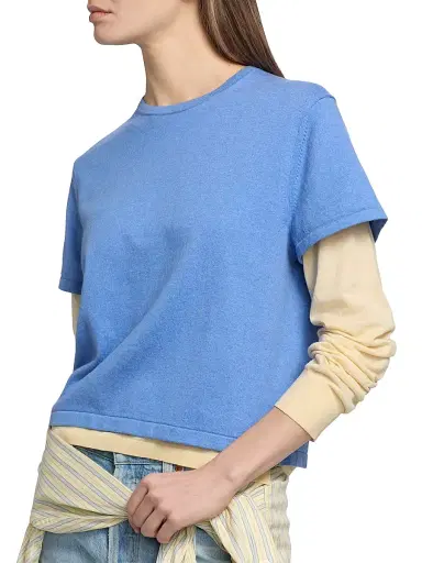 Guest In Residence Women's Layered Cotton-Cashmere T-Shirt - Delft Blue Butter | Thumbnail 6 Guest In Residence Women's Layered Cotton-Cashmere T-Shirt - Delft Blue Butter | Thumbnail 6