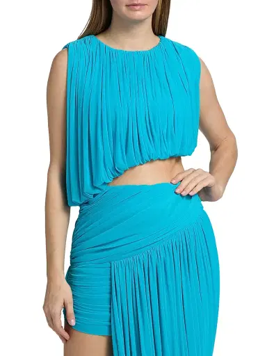Ronny Kobo Women's Chelly Ruched Crop Top - Turquoise | Thumbnail 3 Ronny Kobo Women's Chelly Ruched Crop Top - Turquoise | Thumbnail 3