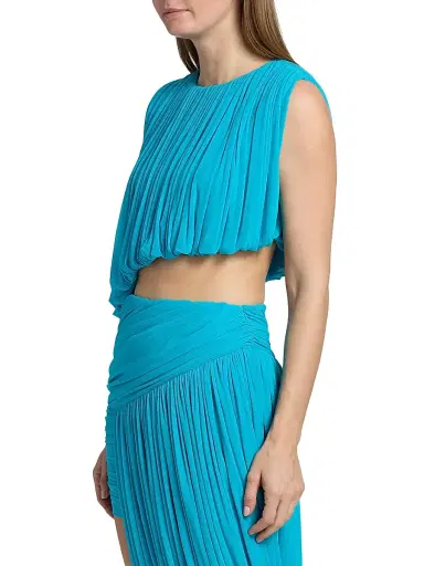 Ronny Kobo Women's Chelly Ruched Crop Top - Turquoise | Thumbnail 4 Ronny Kobo Women's Chelly Ruched Crop Top - Turquoise | Thumbnail 4