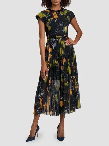 Jason Wu Collection Women's Shadow Floral Crepe Chiffon Pleated Midi-Dress - Ultra Navy | Thumbnail 2 Jason Wu Collection Women's Shadow Floral Crepe Chiffon Pleated Midi-Dress - Ultra Navy | Thumbnail 2