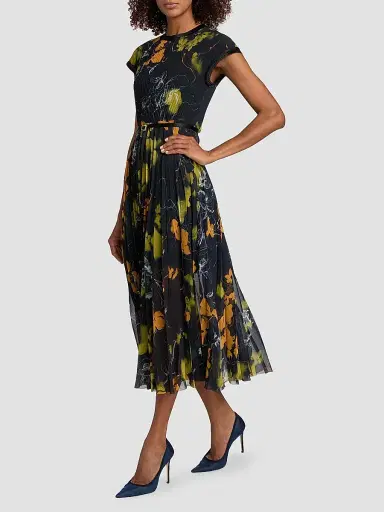 Jason Wu Collection Women's Shadow Floral Crepe Chiffon Pleated Midi-Dress - Ultra Navy | Thumbnail 4 Jason Wu Collection Women's Shadow Floral Crepe Chiffon Pleated Midi-Dress - Ultra Navy | Thumbnail 4