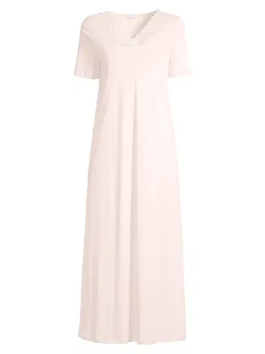 Hanro Women's Moments Short-Sleeve Long Gown - Crystal Pink | Thumbnail 1 Hanro Women's Moments Short-Sleeve Long Gown - Crystal Pink | Thumbnail 1