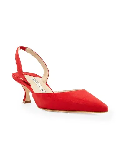 Manolo Blahnik Women's Carolyne 0MM Suede Slingback Pumps - Red | Thumbnail 3 Manolo Blahnik Women's Carolyne 0MM Suede Slingback Pumps - Red | Thumbnail 3