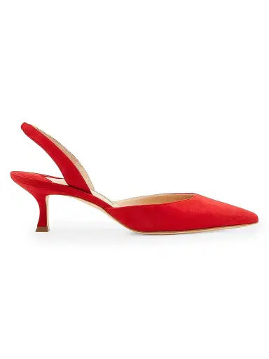 Manolo Blahnik Women's Carolyne 0MM Suede Slingback Pumps - Red | Thumbnail 1 Manolo Blahnik Women's Carolyne 0MM Suede Slingback Pumps - Red | Thumbnail 1