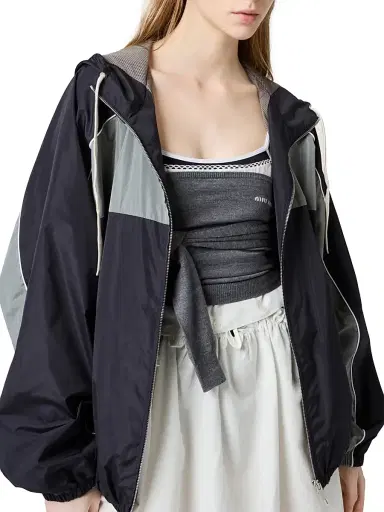 Miu Miu Women's Technical Silk Zipper Blouson Jacket - Blue Grey | Thumbnail 4 Miu Miu Women's Technical Silk Zipper Blouson Jacket - Blue Grey | Thumbnail 4