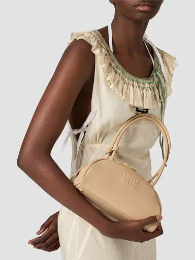 Miu Miu Women's Embroidered Marocain Crepe Dress - Beige Khaki | Thumbnail 4 Miu Miu Women's Embroidered Marocain Crepe Dress - Beige Khaki | Thumbnail 4